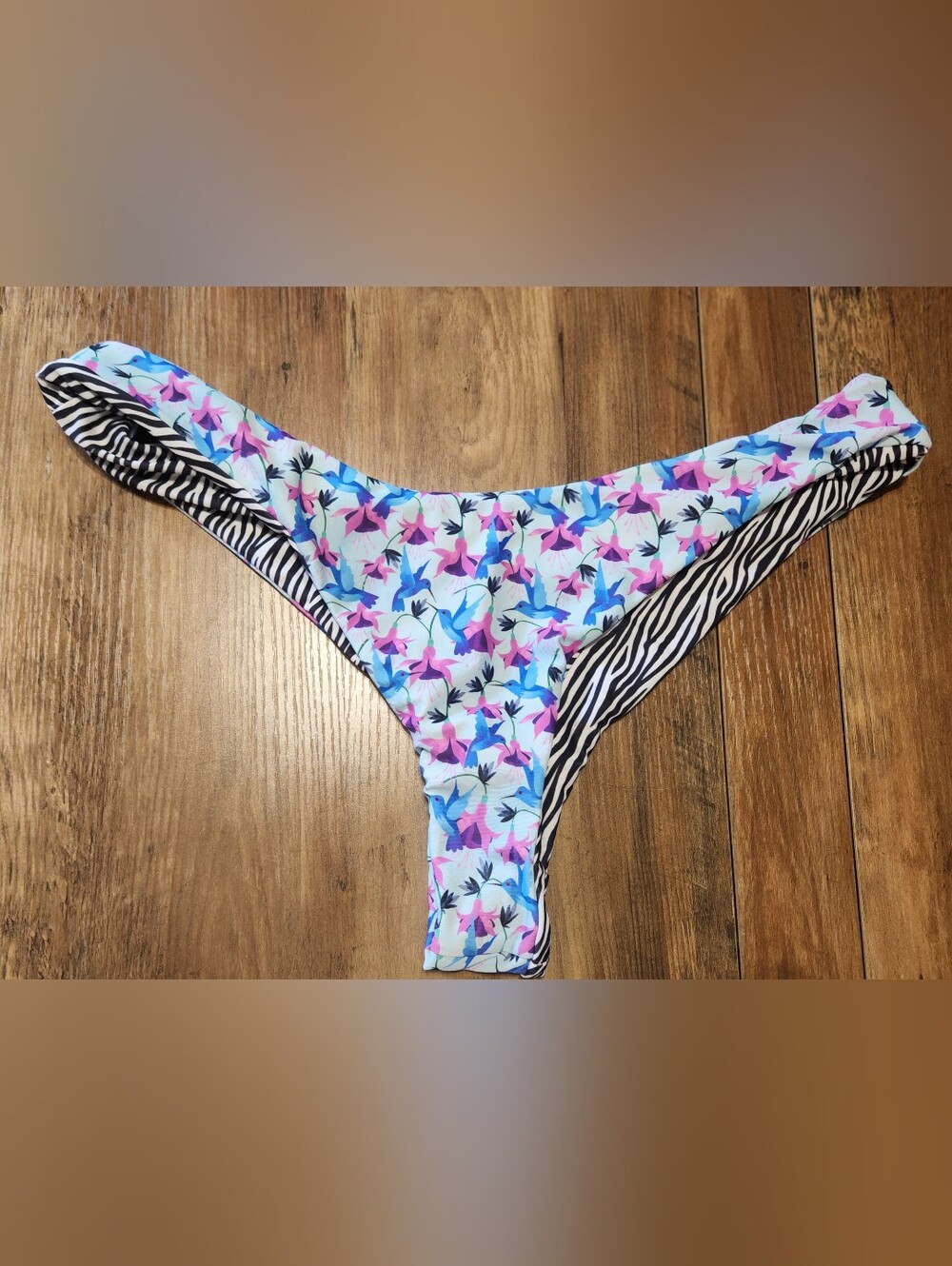 Moana Bikini Floral & Stripe Reversible Women's Bikini Bottoms - Pink & Blue